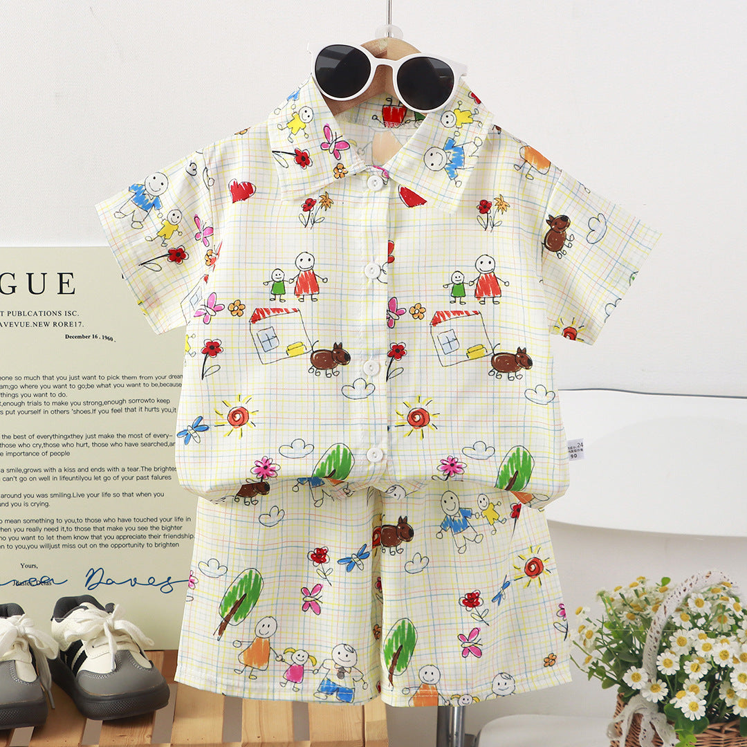 Childrens Set New Style Short-sleeve Shirt And Shorts