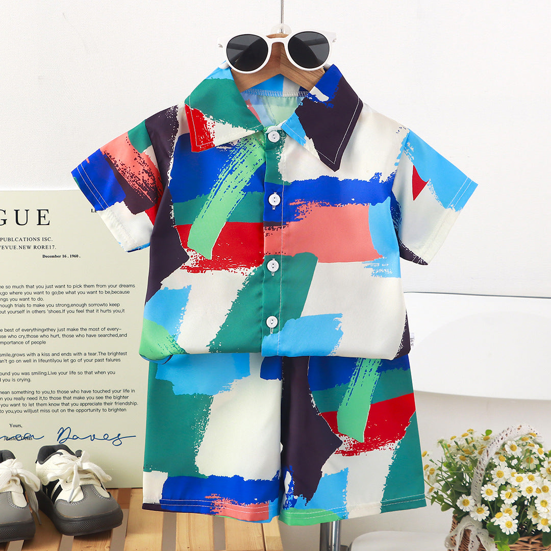 Childrens Set New Style Short-sleeve Shirt And Shorts