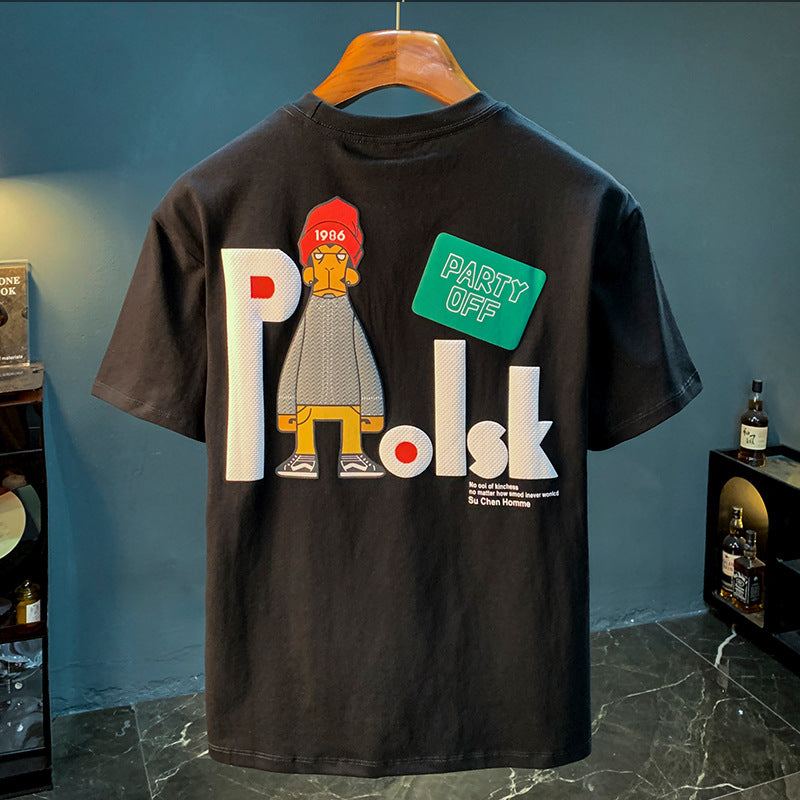 Cotton Printed All-Match Crew-Neck Short-Sleeve T-Shirt