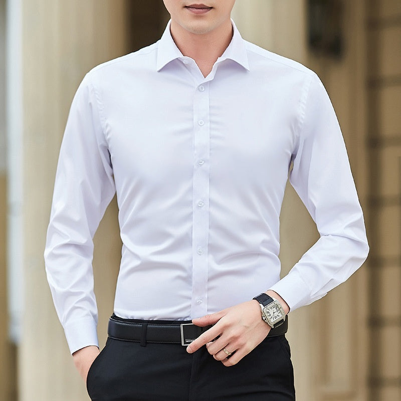 Mens Long-sleeve White Shirt In Korean Style